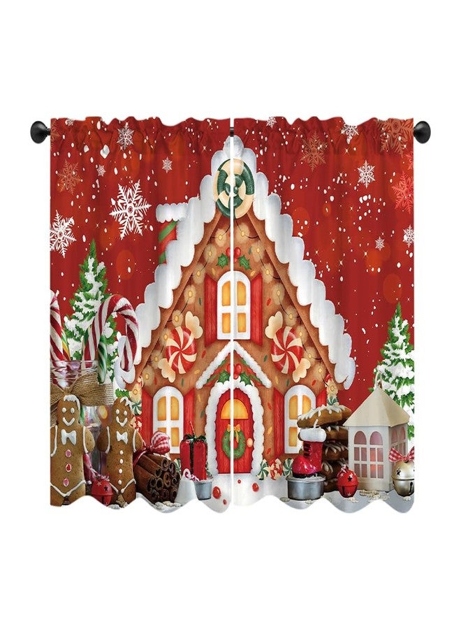 DOTOOMA Red Christmas Gingerbread House Window Treatment Tiers Candy Cane Snowflake Wonderland Xmas Pine Tree Theme Kitchen Living Room Small Window Decor Polyester Supplies 26x36 Inches 2 Panels - Image 4